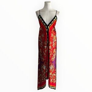 RUBBER DUCKY Handkerchief Red Paisley Maxi Dress Sleeveless M Vacation Resort